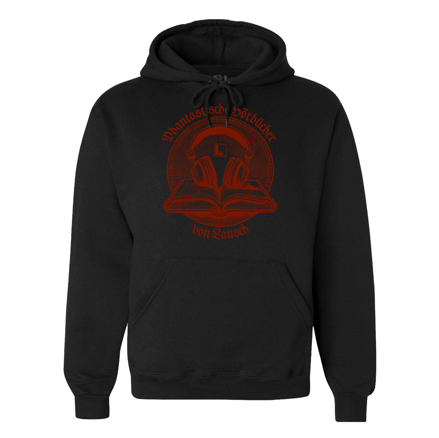 LAUSCH - phantastische Hörbücher - Hoodie mit Aufdruck in weiß oder rot.