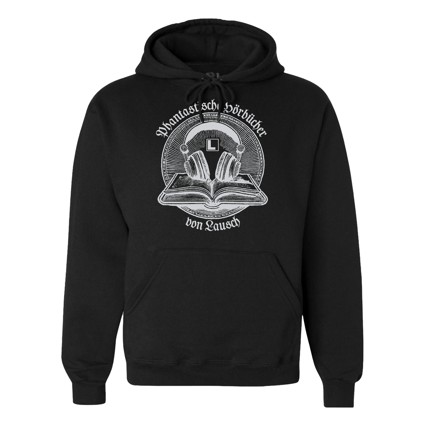 LAUSCH - phantastische Hörbücher - Hoodie mit Aufdruck in weiß oder rot.